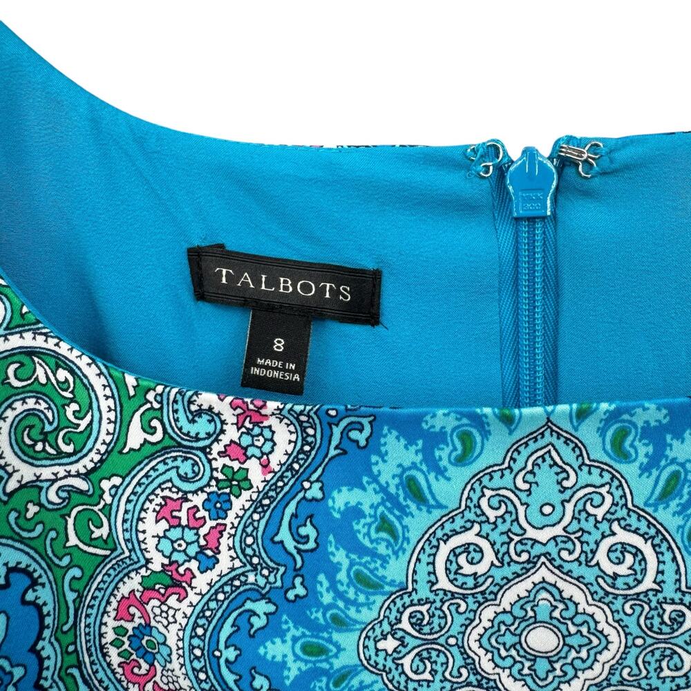 Talbots Blue Paisley Print Belted Sleeveless Fit & Flare Midi Dress Maximalist - Picture 11 of 12